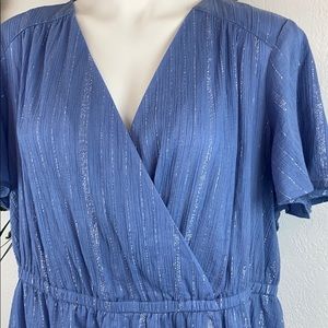 Lane Bryant Blue and silver faux wrap blouse